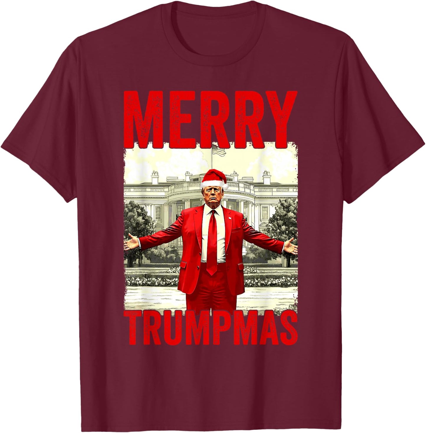 Merry Trumpmas Make Christmas Great Again Trump 2024 47th T-Shirt - T-Shirt | Maroon