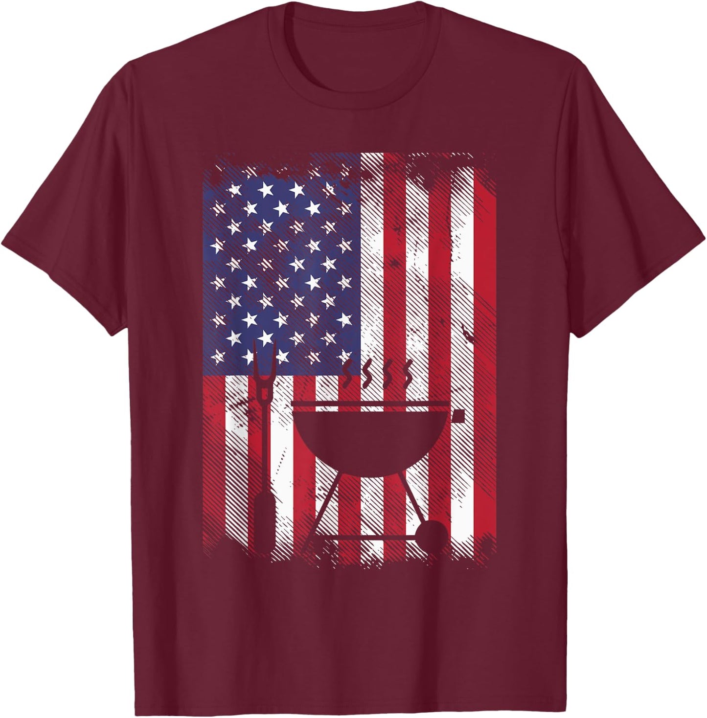 American Flag Bbq Grill Vintage Grilling Smoking Patriotic Men T-Shirt - T-Shirt | Maroon