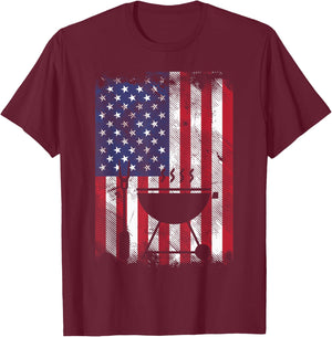 American Flag Bbq Grill Vintage Grilling Smoking Patriotic Men T-Shirt - T-Shirt | Maroon
