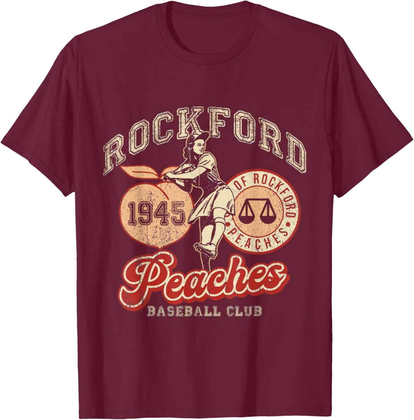 Rockford Vintage 1945 Peaches T-Shirt - T-Shirt | Maroon