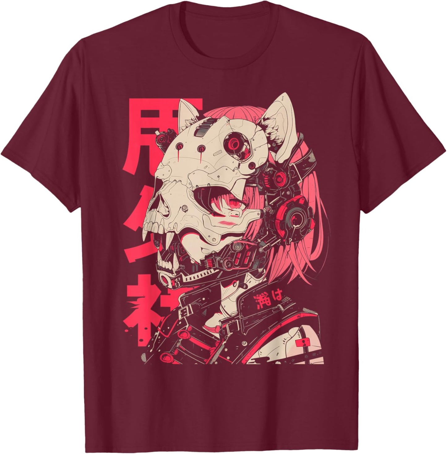Anime Manga Cyberpunk Aesthetic Techwear Harajuku Cat Girl T-Shirt - T-Shirt | Maroon