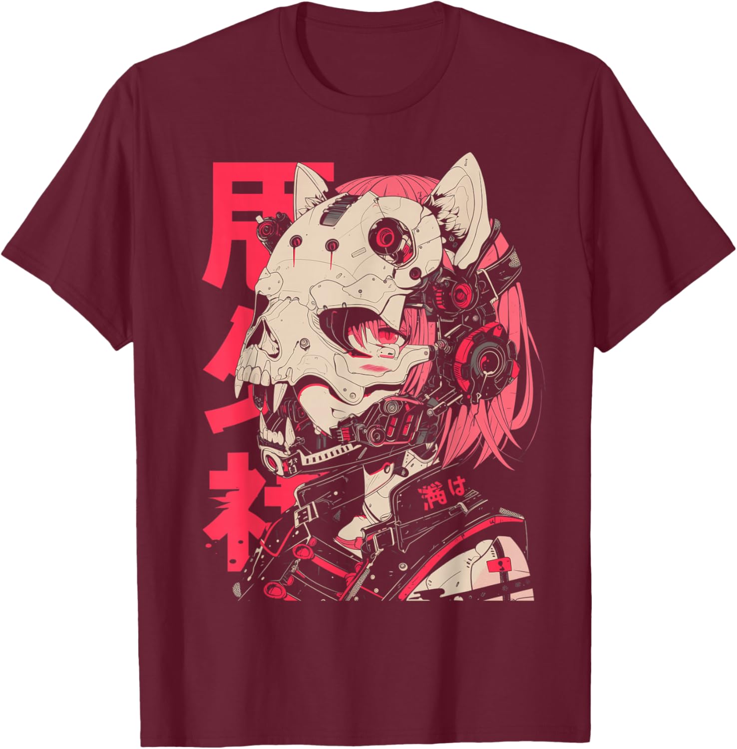 Anime Manga Cyberpunk Aesthetic Techwear Harajuku Cat Girl T-Shirt - T-Shirt | Maroon