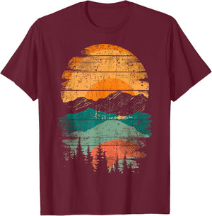 Sunset Orange Blue Distressed Nature T-Shirt - T-Shirt | Maroon
