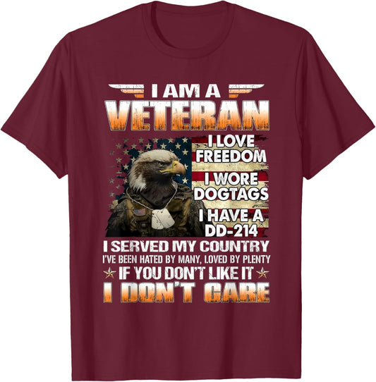 I Am A Veteran I Love Freedom I Wore Dogtags I Have A DD-214 T-Shirt - T-Shirt | Maroon