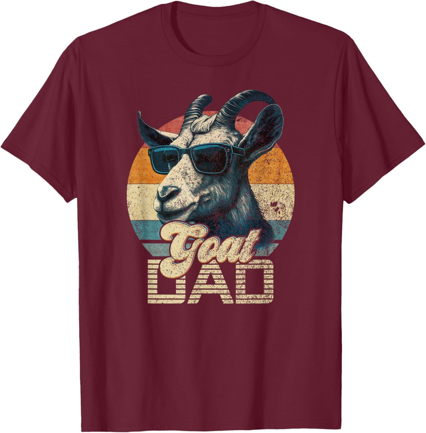 Vintage Retro Goat Dad Best Goat Daddy Funny Fathers Day T-Shirt - T-Shirt | Maroon
