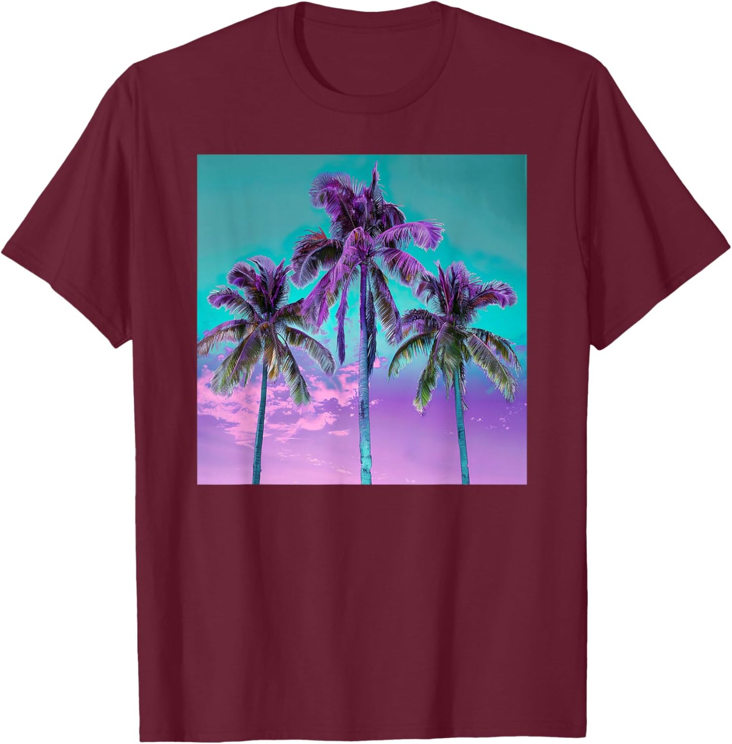 Palm Tree Tropical Teal Turquoise Purple T-Shirt - T-Shirt | Maroon