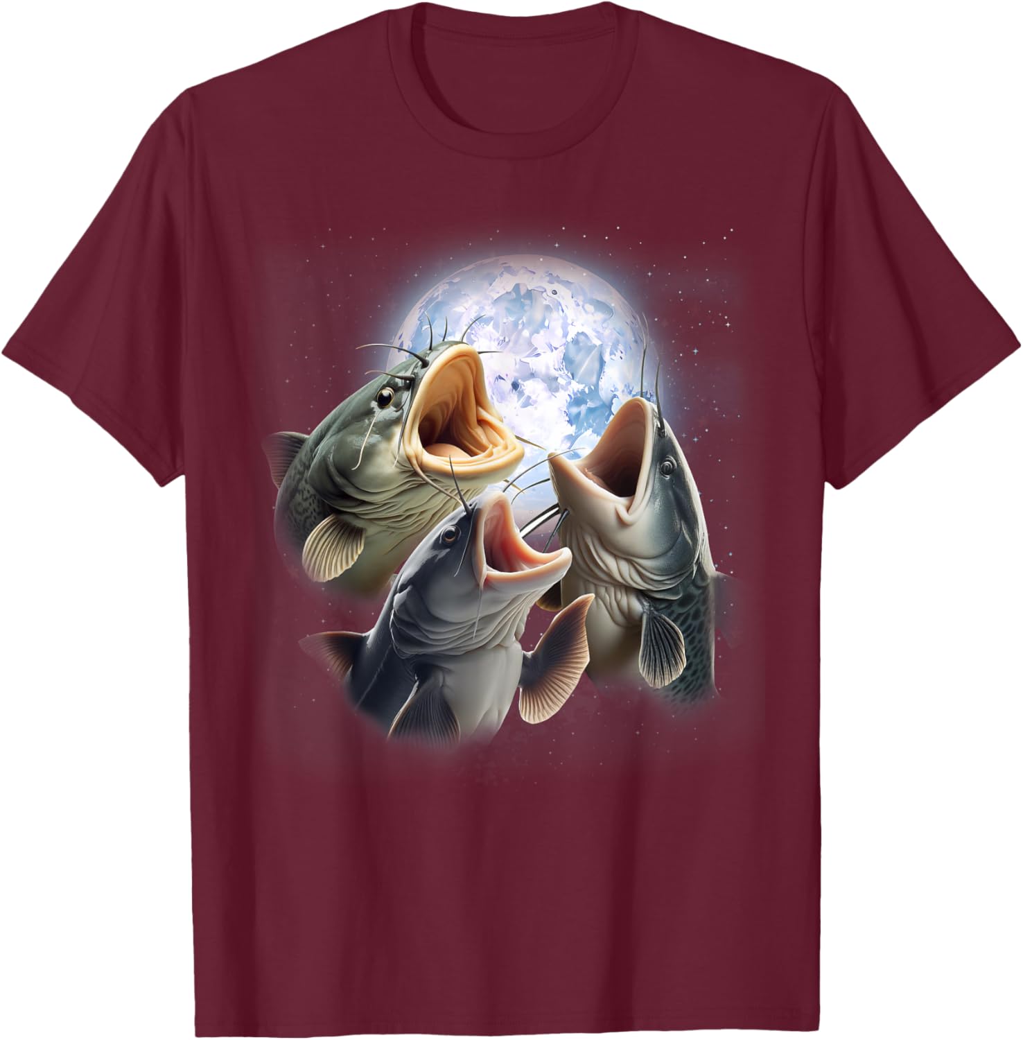 3 Catfish Howling At The Moon Funny Catfish Fishing Lover T-Shirt - T-Shirt | Maroon