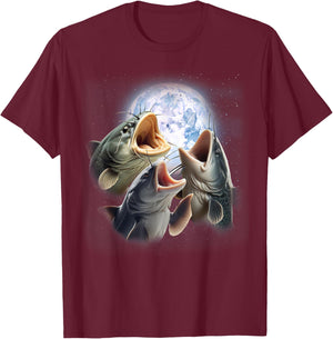 3 Catfish Howling At The Moon Funny Catfish Fishing Lover T-Shirt - T-Shirt | Maroon