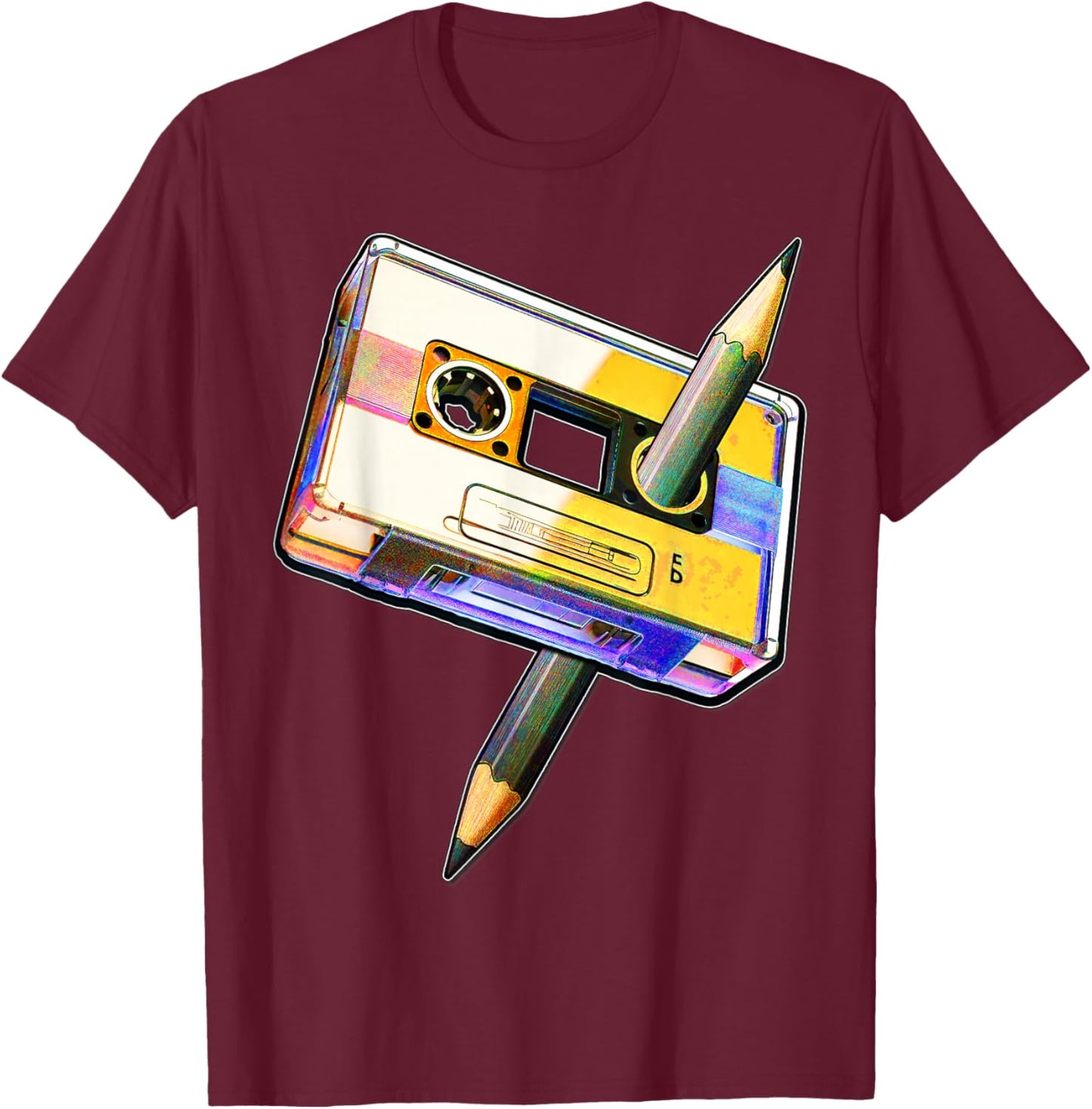 80s Cassette Tape Pencil 1980s Retro Vintage Music Mixtape T-Shirt - T-Shirt | Maroon