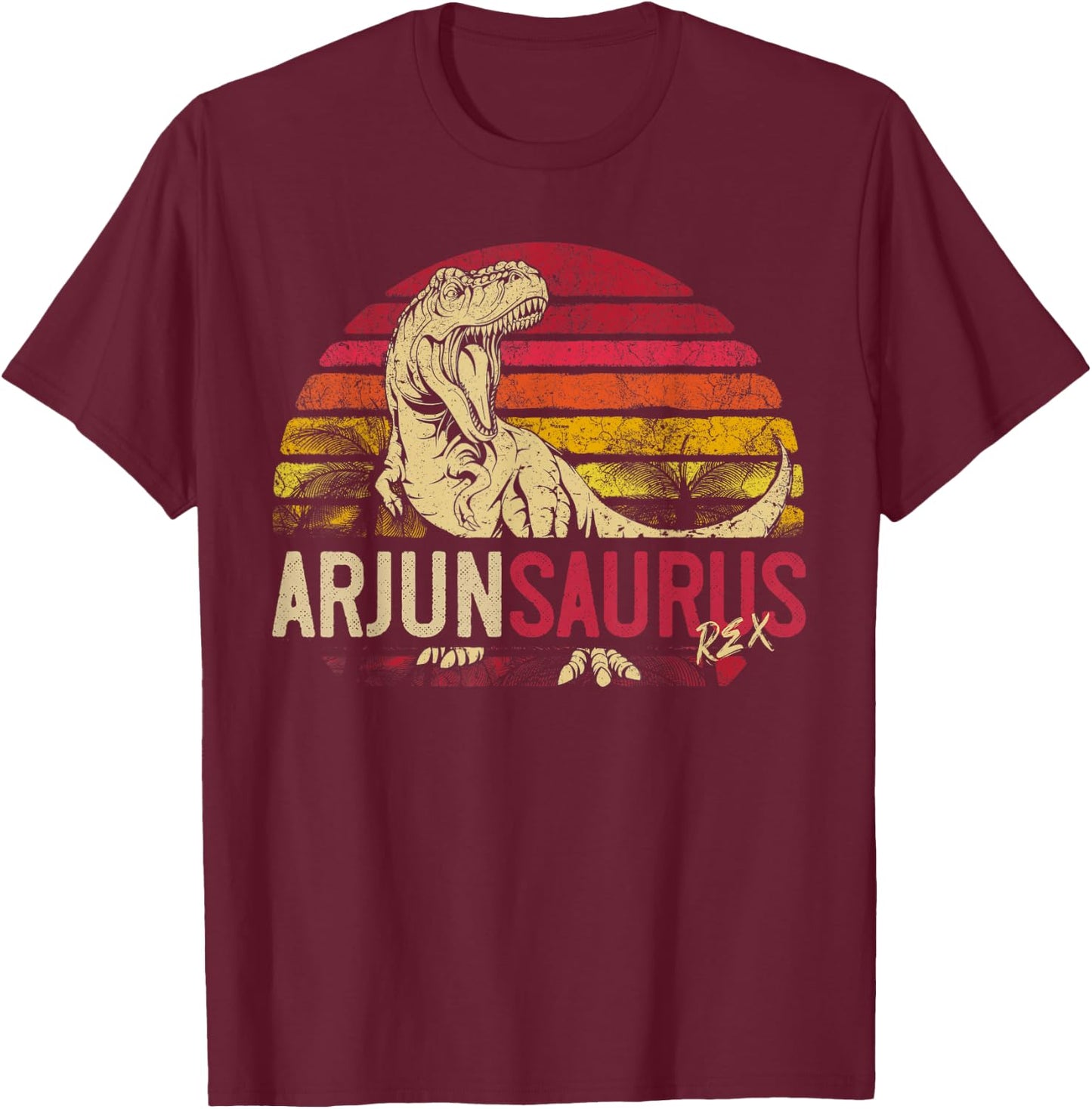 Arjun Saurus Funny Personalized Dinosaur T Rex Name Boy Gift T-Shirt - T-Shirt | Maroon