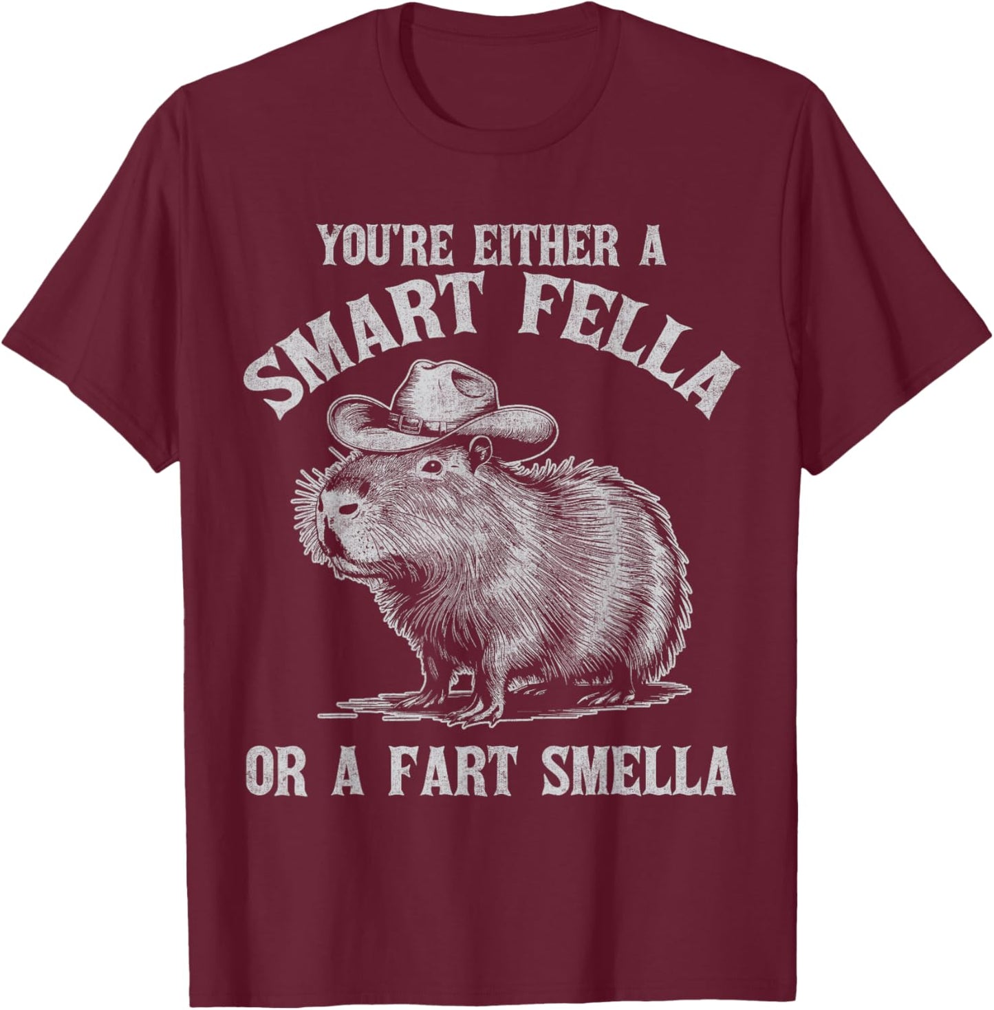 You're Either A Smart Fella Or A Fart Smella Funny Capybara T-Shirt - T-Shirt | Maroon
