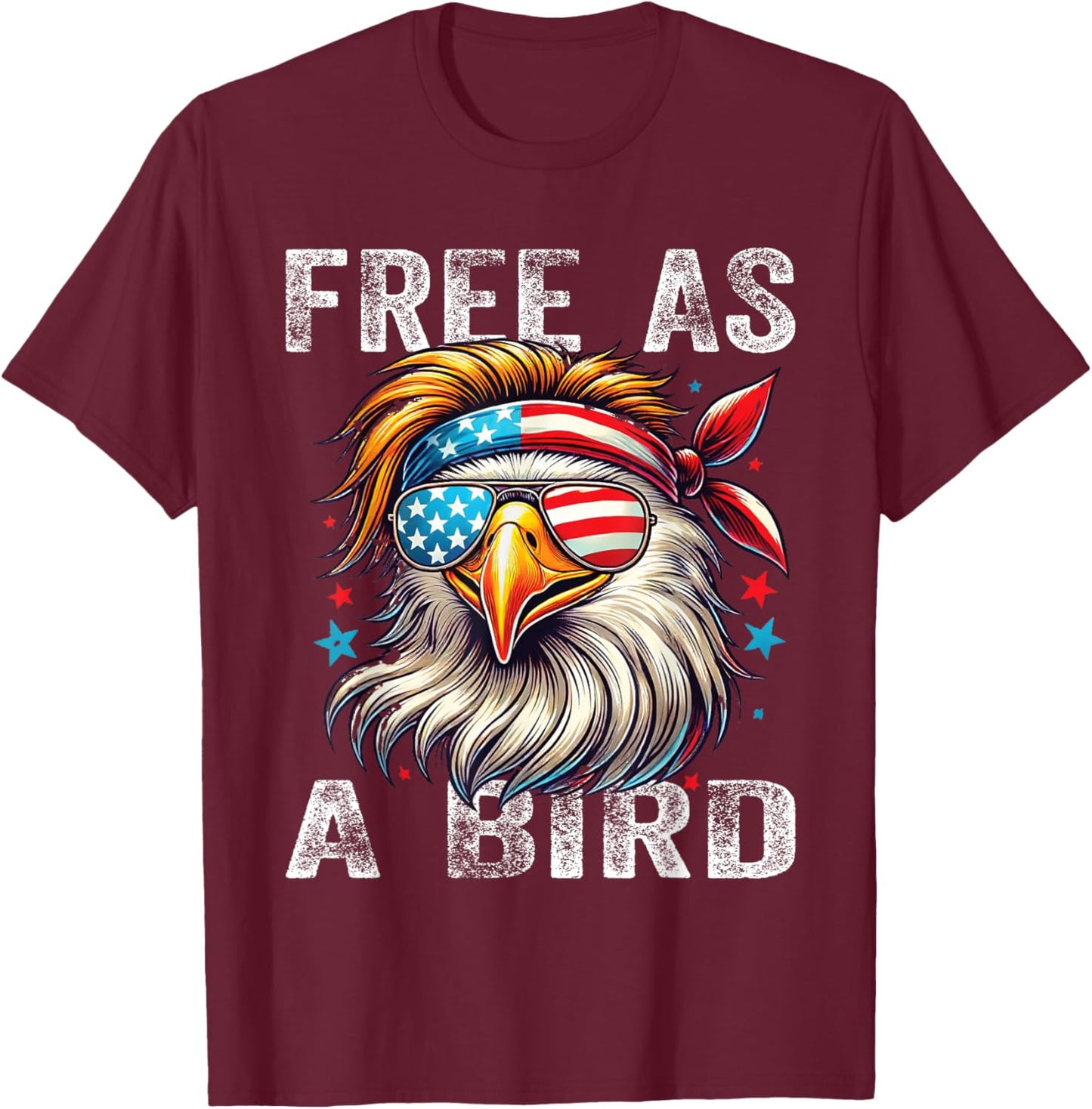 Free As Bird 4th Of July Patriotic Eagle Kids Boys Girls T-Shirt - T-Shirt | Maroon