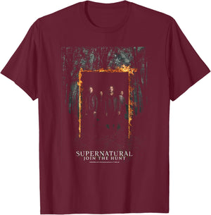 Supernatural Group Shot Join The Hunt Portal Poster T-Shirt - T-Shirt | Maroon