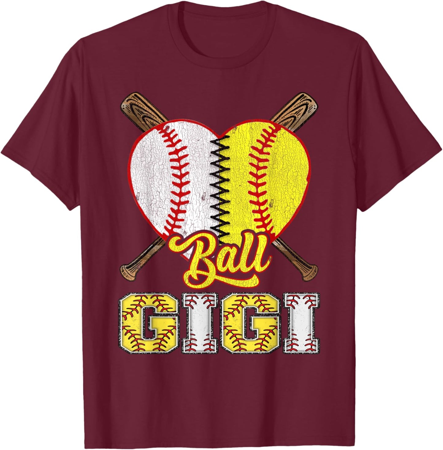 Gigi Of Both Ball Gigi Half Baseball Softball T-Shirt - T-Shirt | Maroon