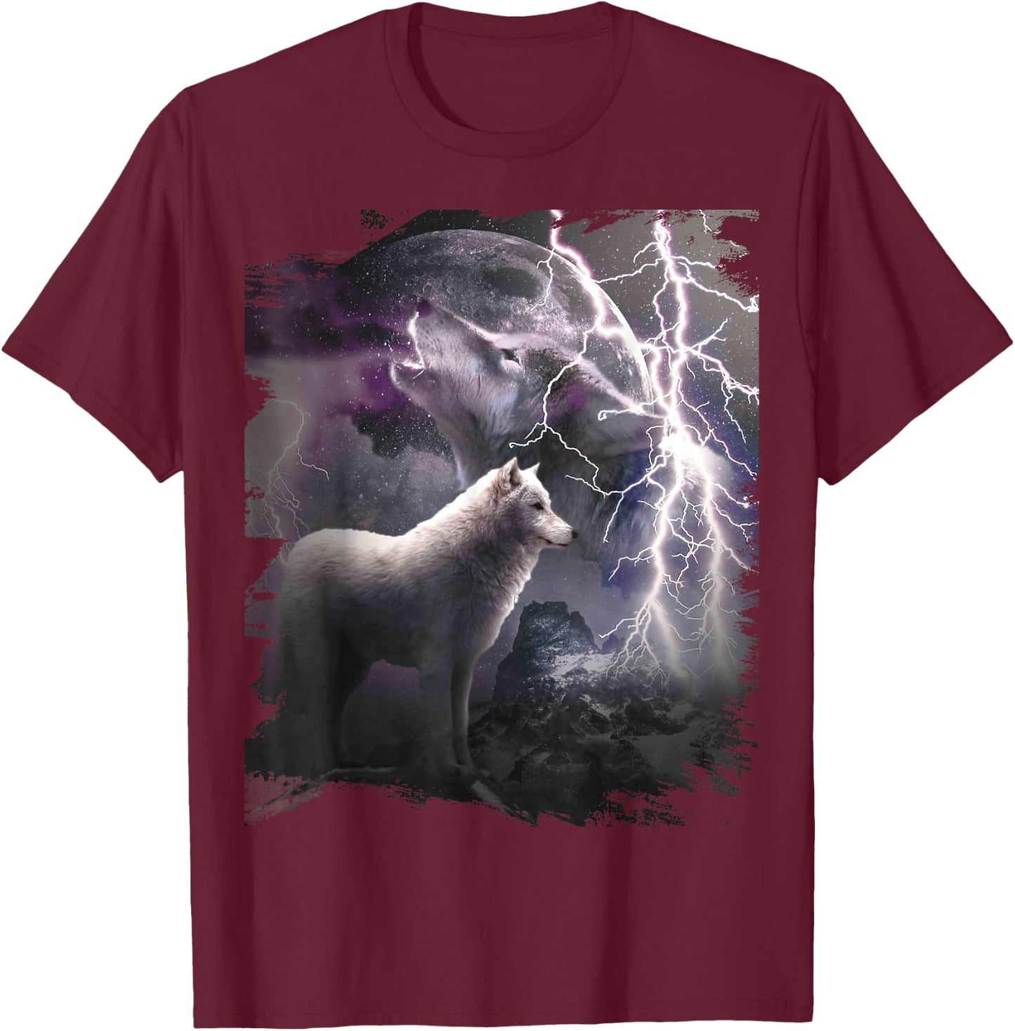 Lightning Wolf Howling At The Moon T-Shirt - T-Shirt | Maroon