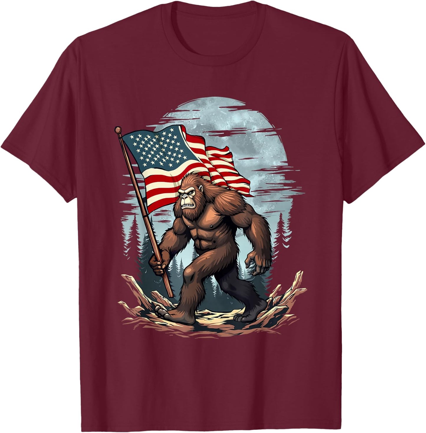 Patriotic Bigfoot - USA Flag 4th of July 4 T-Shirt - T-Shirt | Maroon