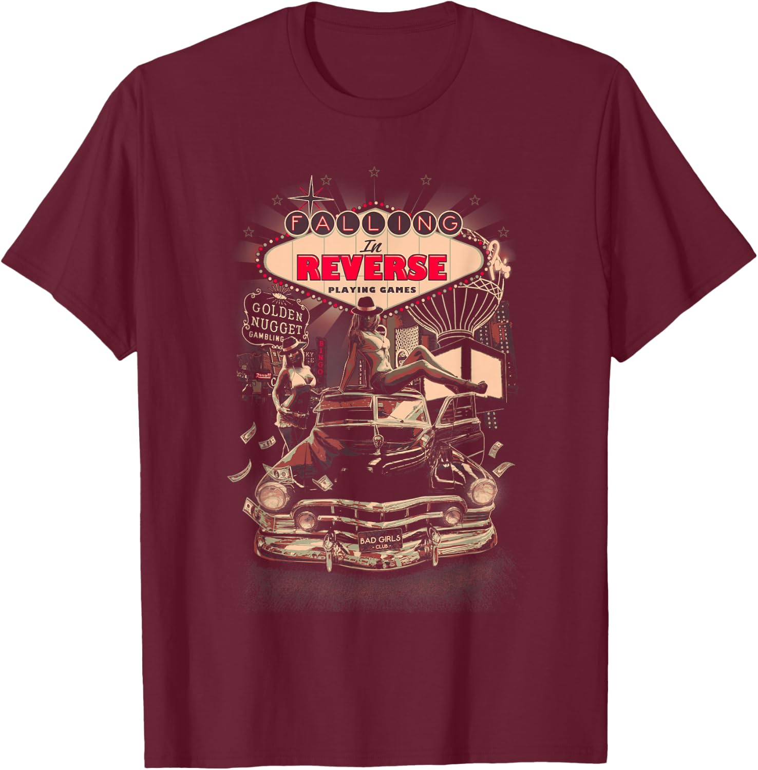 Falling in Reverse - Official Merchandise - Sin City Small T-Shirt - T-Shirt | Maroon