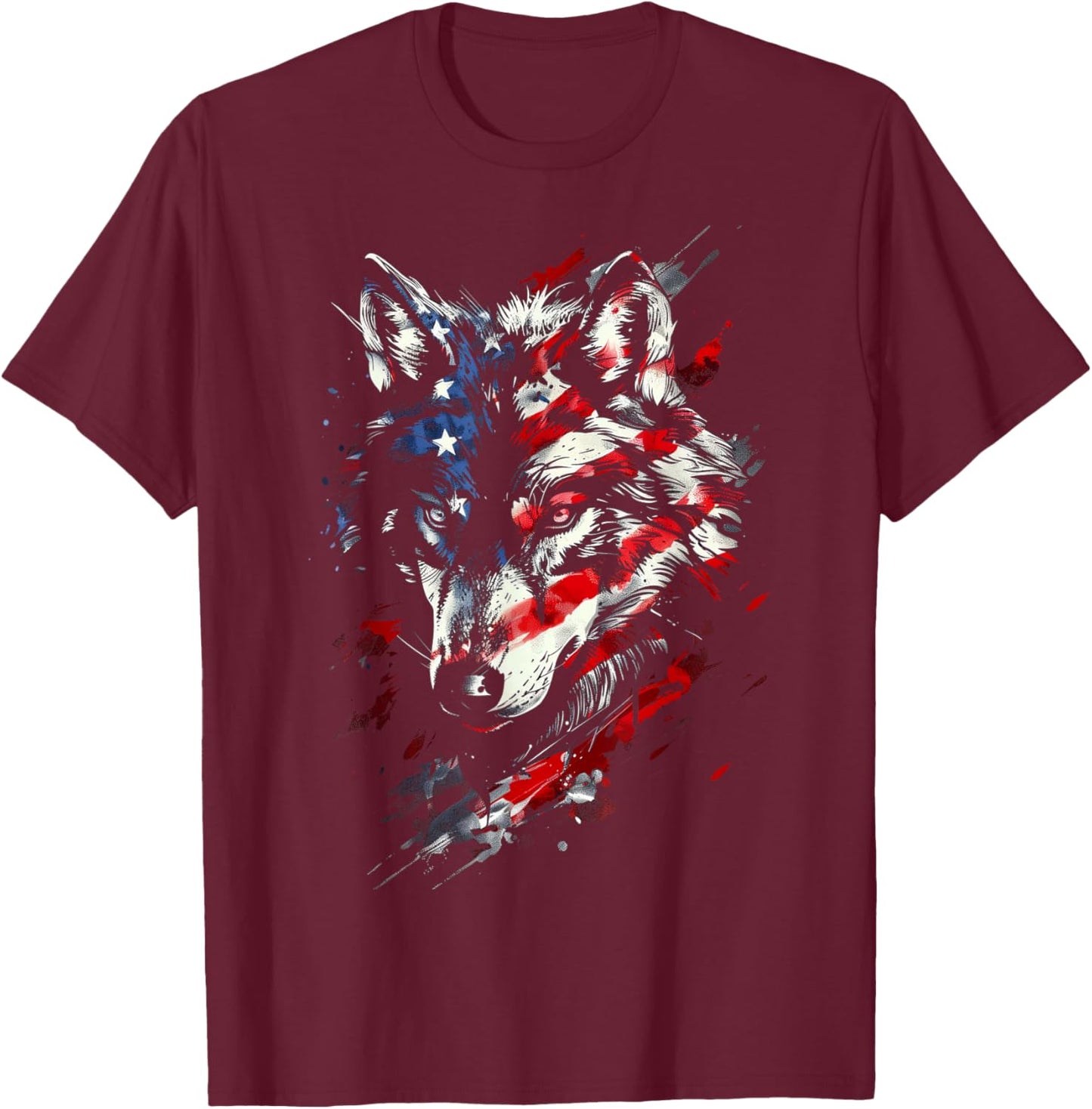 Wolf American Flag USA Patriotic Wolf Lover T-Shirt - T-Shirt | Maroon