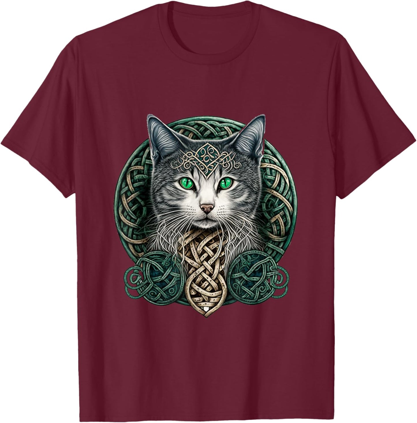 Celtic Cat | Scottish | Celtic Knots | Wiccan | Pagan Witch T-Shirt - T-Shirt | Maroon