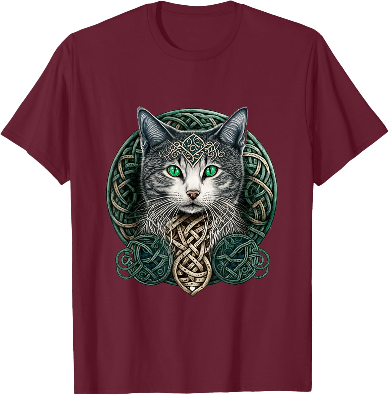Celtic Cat | Scottish | Celtic Knots | Wiccan | Pagan Witch T-Shirt - T-Shirt | Maroon