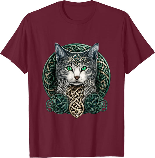 Celtic Cat | Scottish | Celtic Knots | Wiccan | Pagan Witch T-Shirt - T-Shirt | Maroon