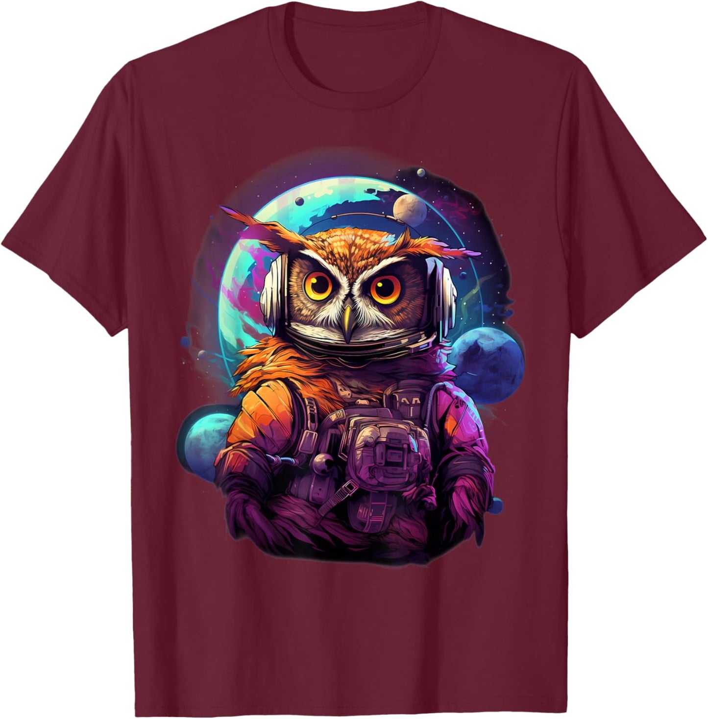Space Owl Astronaut T-Shirt - T-Shirt | Maroon