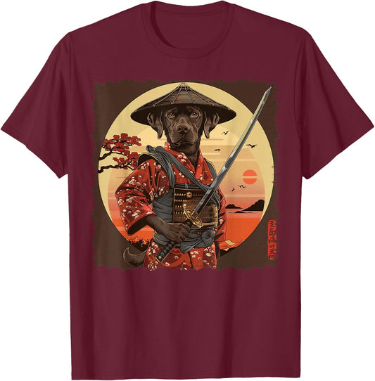Chocolate Lab Labrador Retriever Dog Japanese Art Samurai T-Shirt - T-Shirt | Maroon