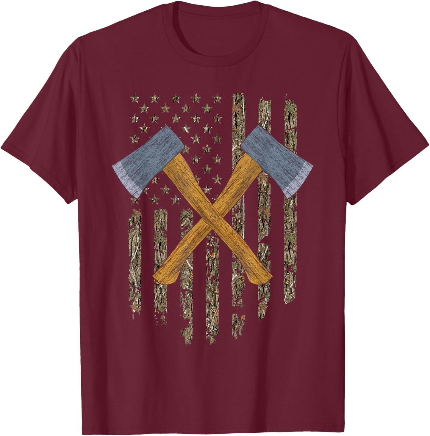 Axe Throwing Hatchets American Flag Tree Camouflage Vintage T-Shirt - T-Shirt | Maroon