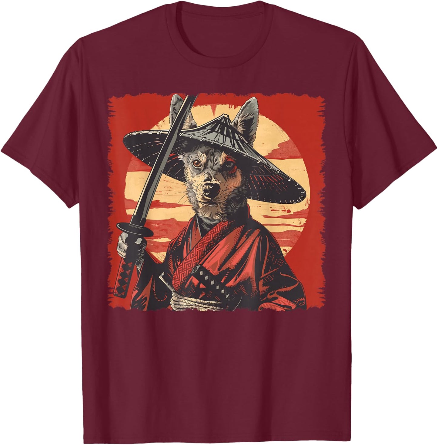 Australian Cattle Dog Dog Japanese Art Samurai Ukiyo-e T-Shirt - T-Shirt | Maroon