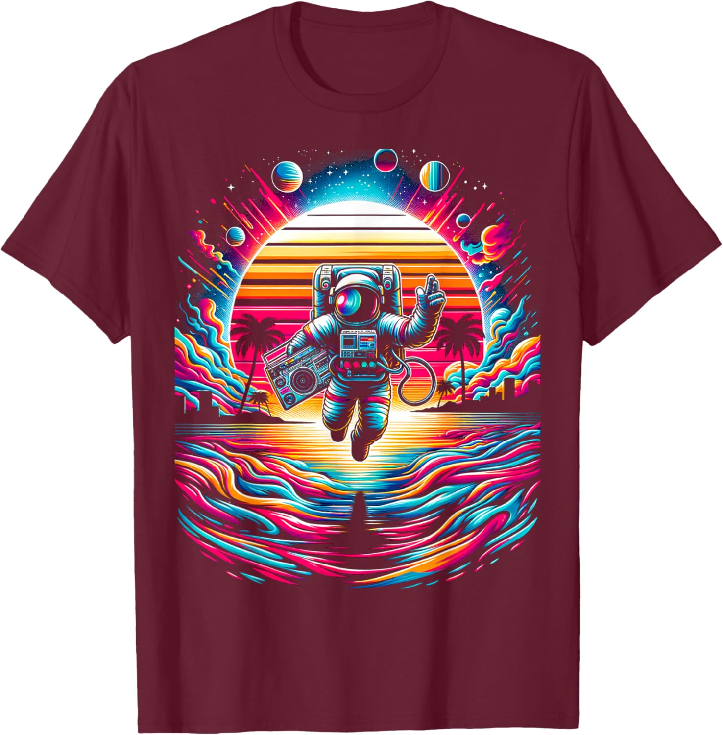 Flying Astronaut | Men Women XS - 6XL | Graphic T-Shirt - T-Shirt | Maroon