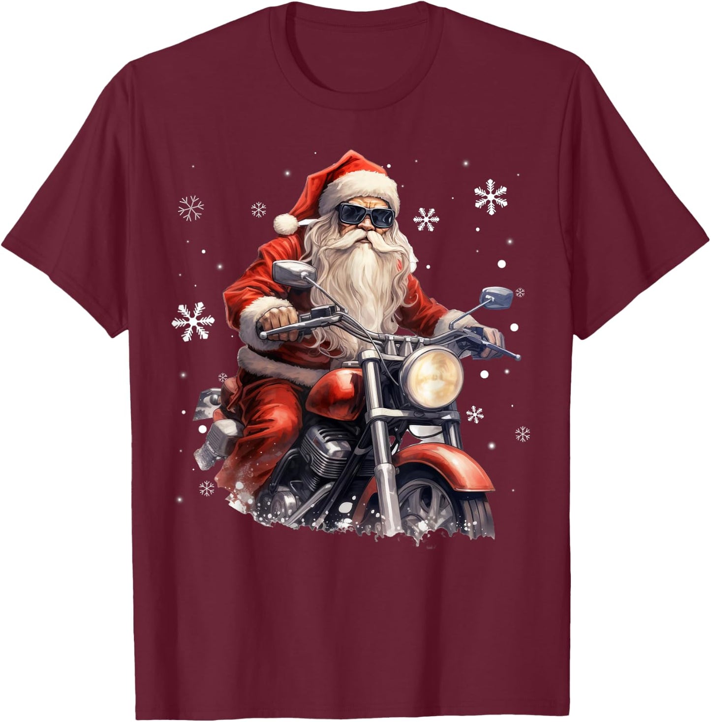 Santa Riding a Motorcycle Biker Motorcycle Lover Xmas Pajama T-Shirt - T-Shirt | Maroon