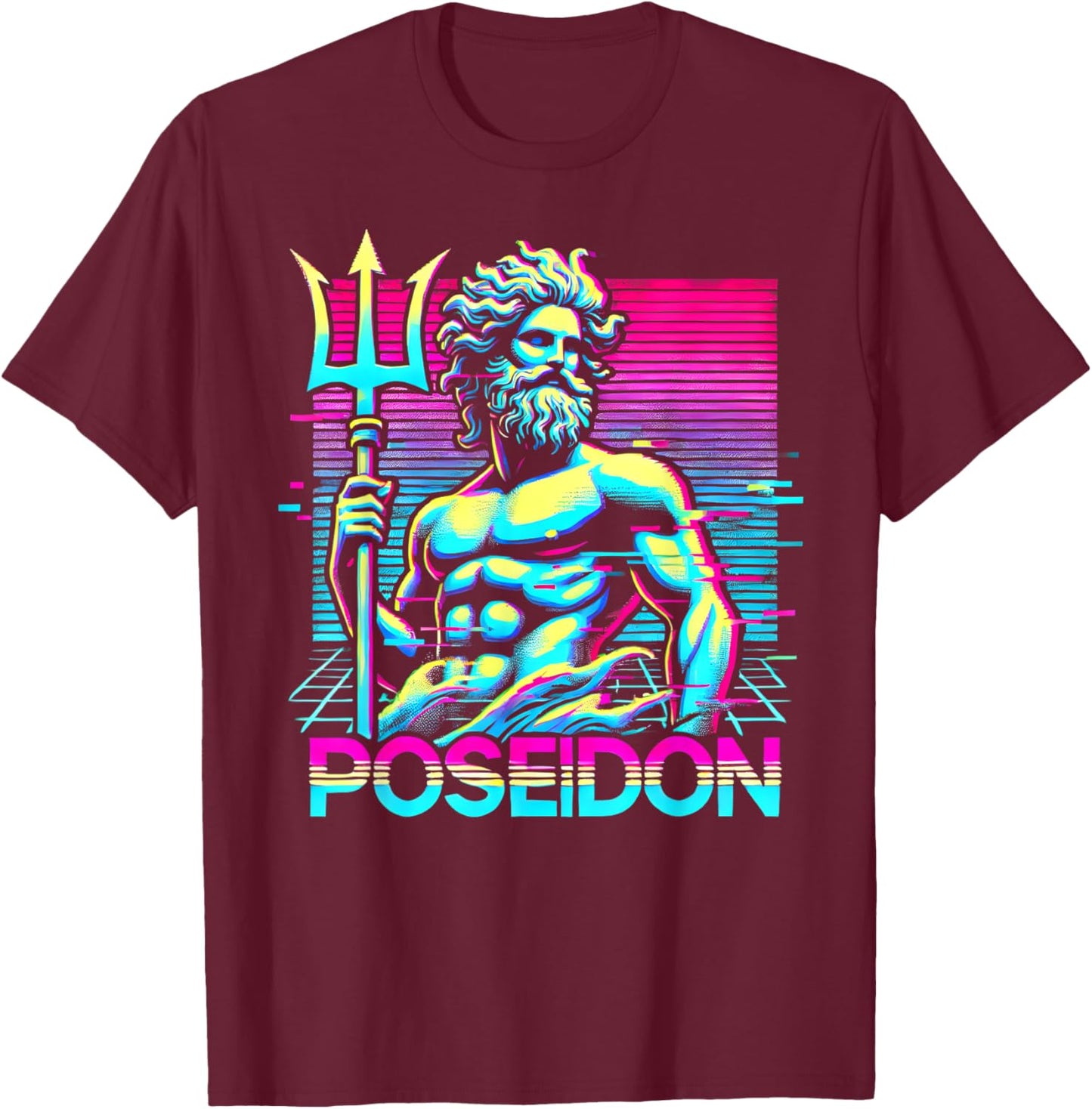 Poseidon Greek Mythology Ancient Greece Vaporwave style T-Shirt - T-Shirt | Maroon