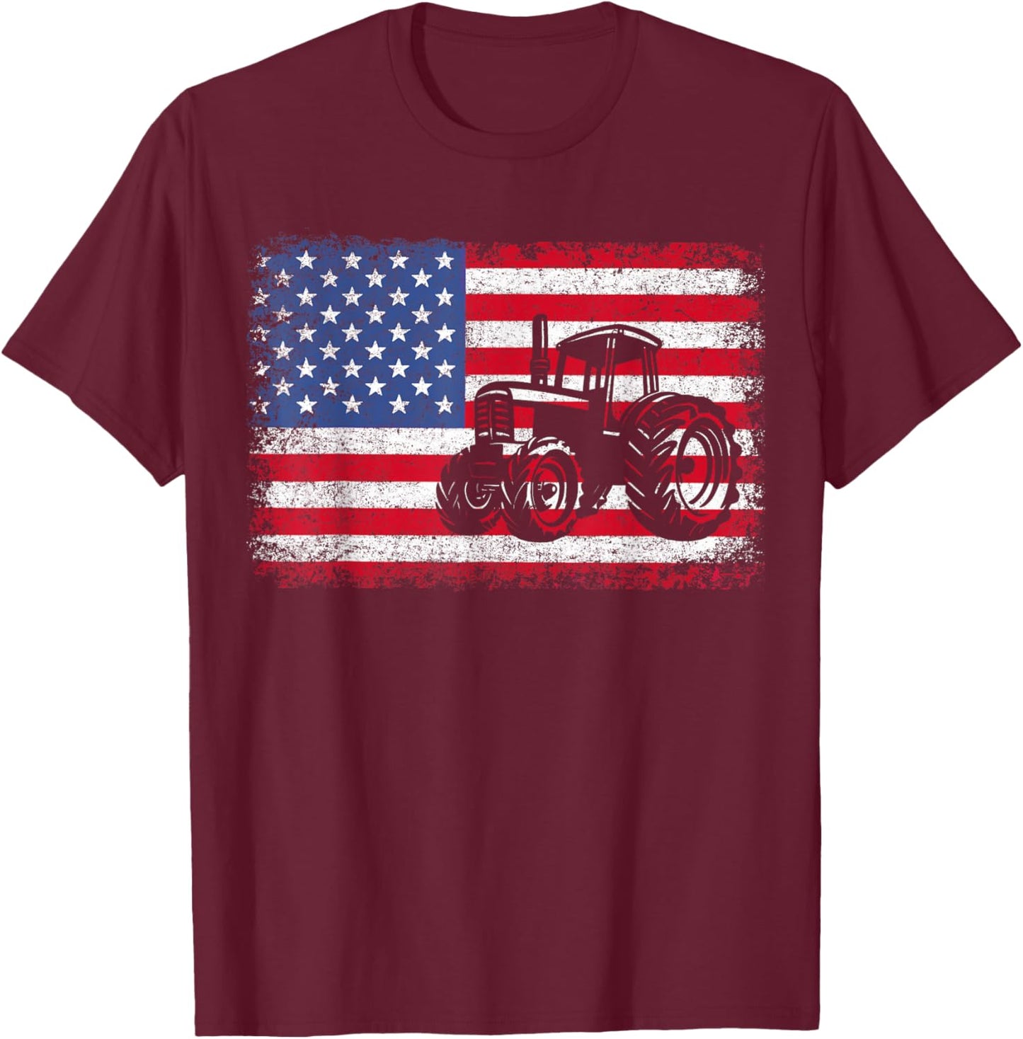 Farm Tractors USA Flag Patriotic Farming Gift Men Women Boys T-Shirt - T-Shirt | Maroon