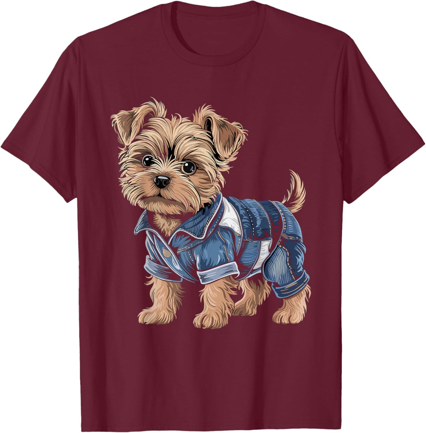 Cute Yorkshire Terrier Denim Outfit Yorkie Owner Dog Lover Men Women Kids T-Shirt - T-Shirt | Maroon