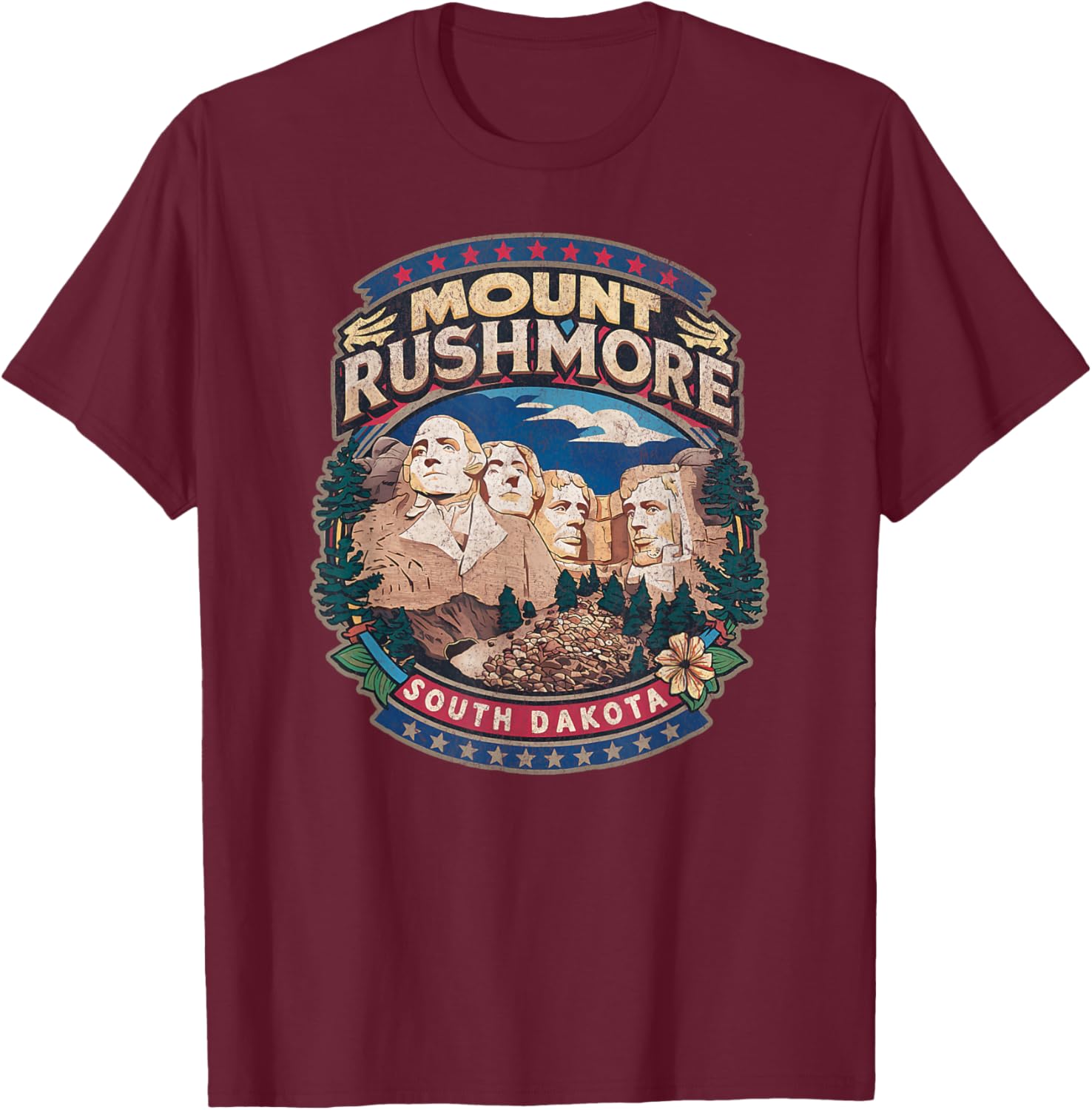 Mount Rushmore South Dakota Retro 80s mt Rushmore Souvenir T-Shirt - T-Shirt | Maroon