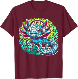 Gamer Axolotl Polka Dot Video Games Day Headphone Boys Youth T-Shirt - T-Shirt | Maroon