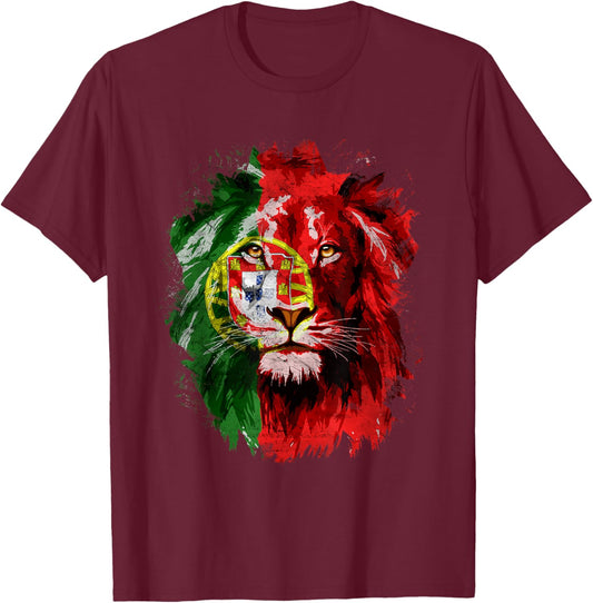 Vintage Portugal Flag Lion Face Portuguese Portugal Flag T-Shirt - T-Shirt | Maroon