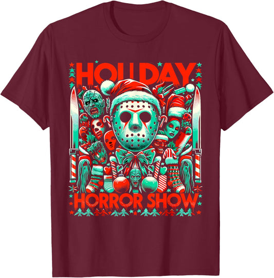 Holiday Horror Show - Slasher and Christmas Fusion T-Shirt - T-Shirt | Maroon