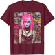 Pink Hair Punk Goth Witch With Skull Collage Background T-Shirt - T-Shirt | Maroon