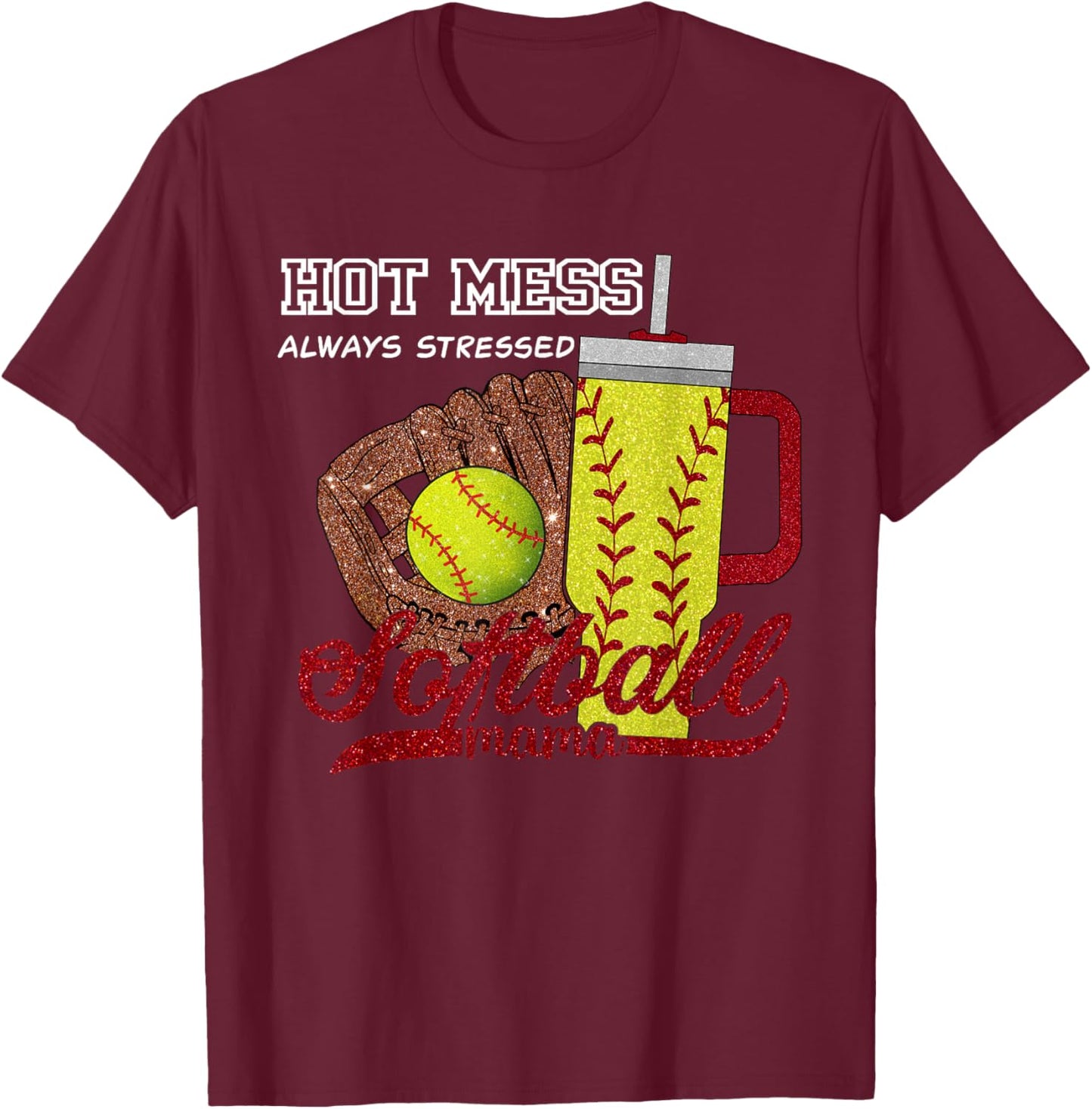 Softball Mom Game Day Vibes Mothers Day Women Softball Mama T-Shirt - T-Shirt | Maroon