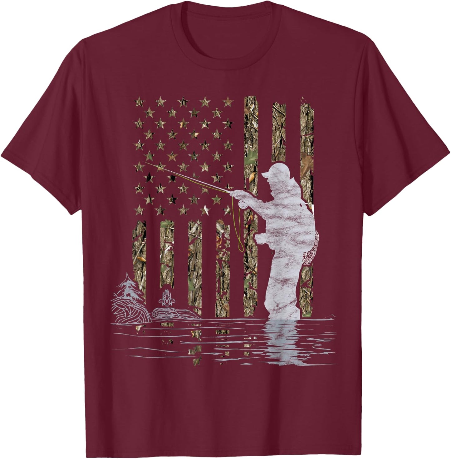 Fly Fishing Fisherman American Flag Camouflage Fly Tying T-Shirt - T-Shirt | Maroon