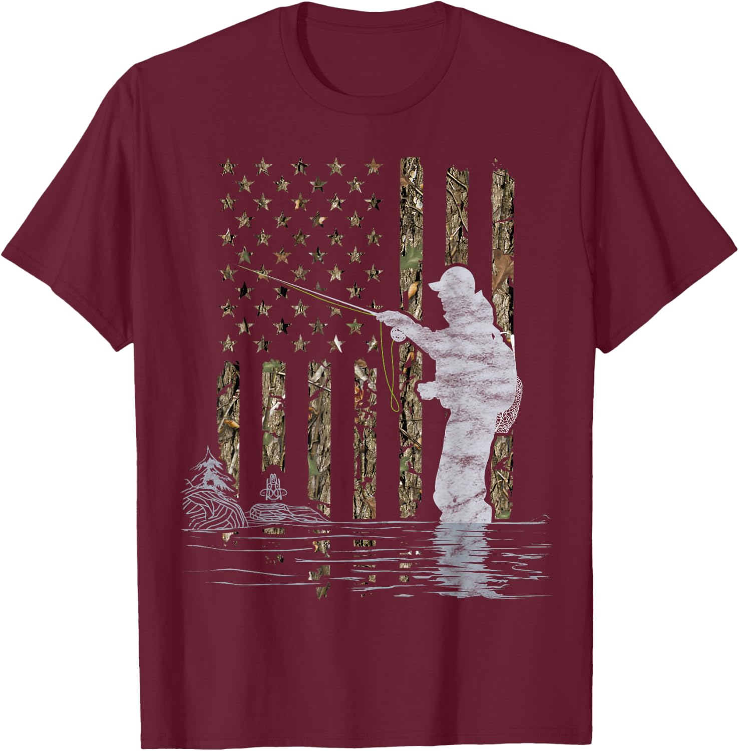 Fly Fishing Fisherman American Flag Camouflage Fly Tying T-Shirt - T-Shirt | Maroon