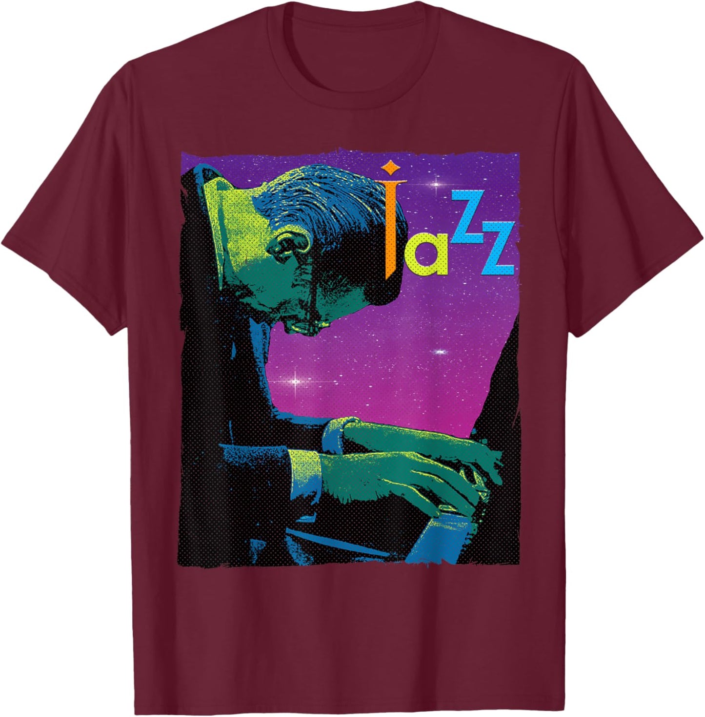 Vintage Jazz Musician Piano Playing Smooth Jazz Gift T-Shirt - T-Shirt | Maroon