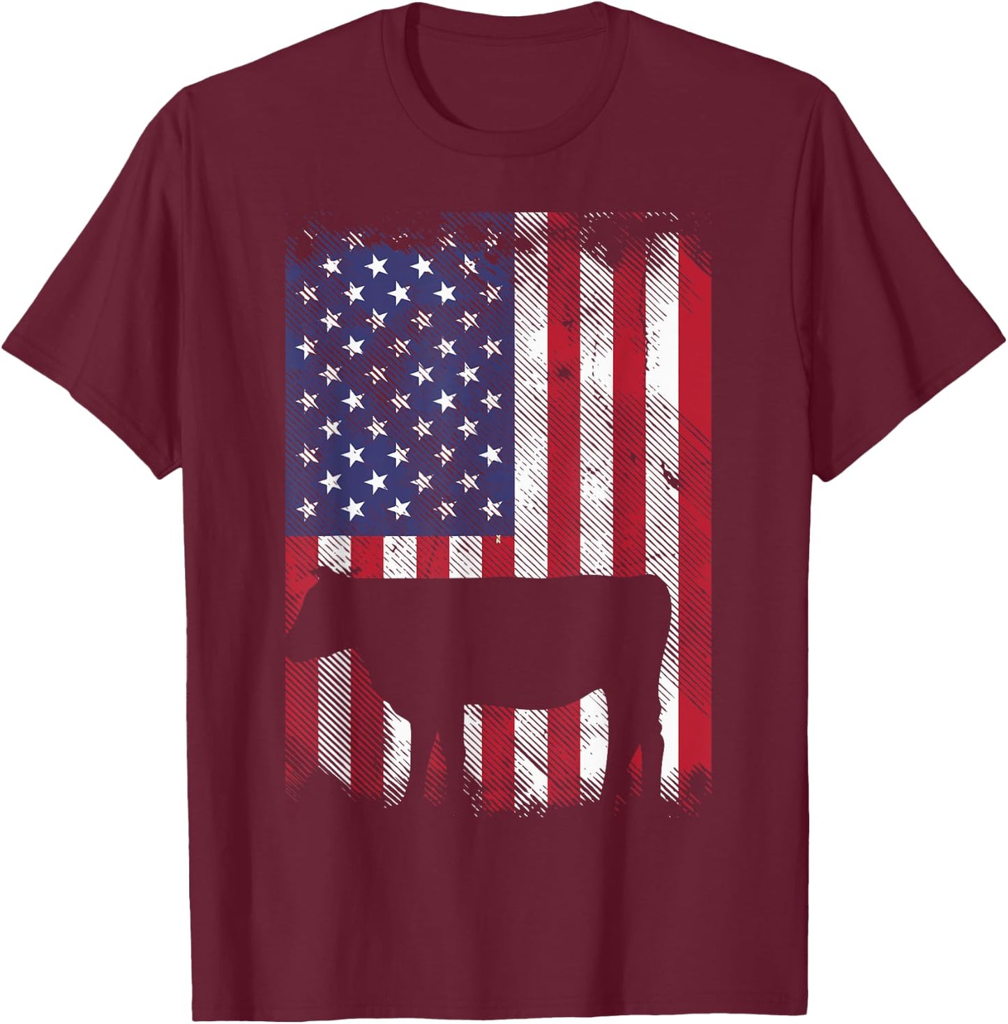 American Flag Cow Vintage Farm Animal Patriotic Farmer Gift T-Shirt - T-Shirt | Maroon