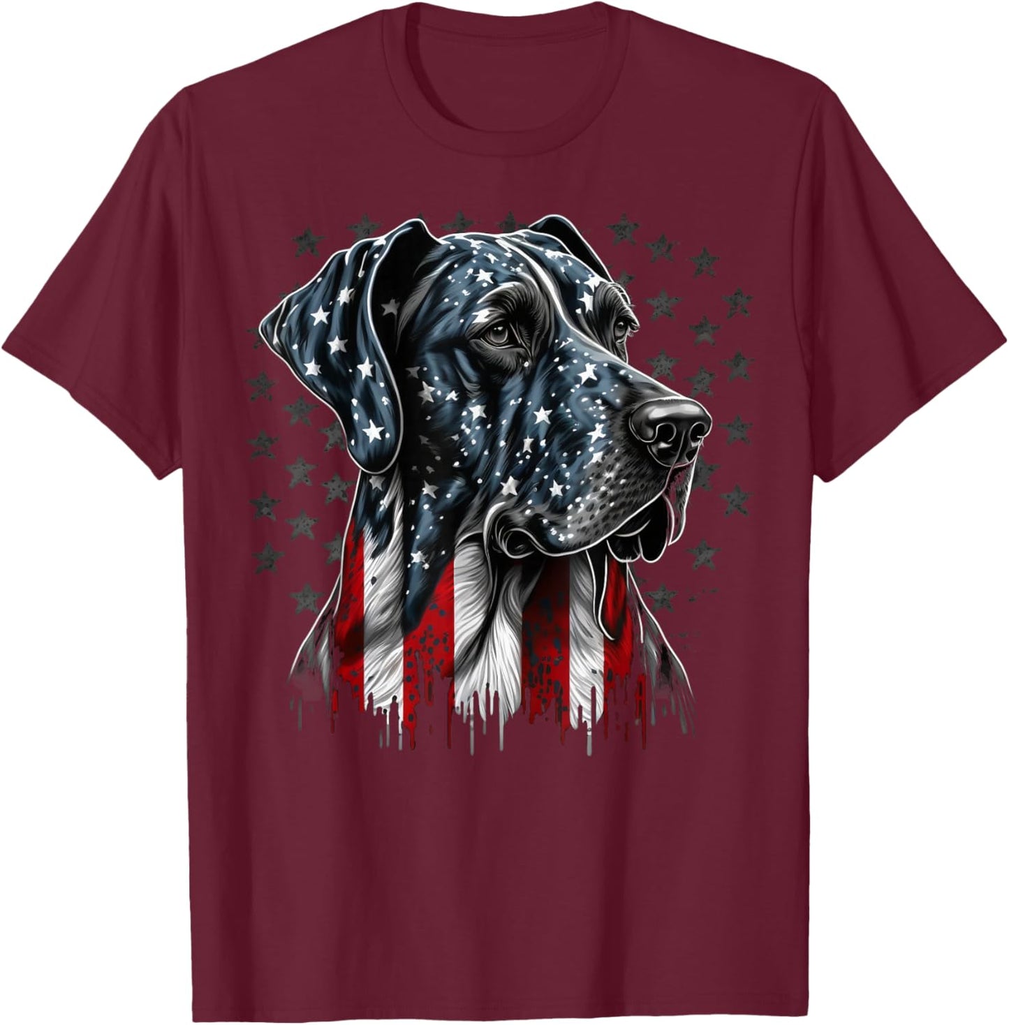 USA 4th Of July Great Dane on Patriotic American Great Dane T-Shirt - T-Shirt | Maroon