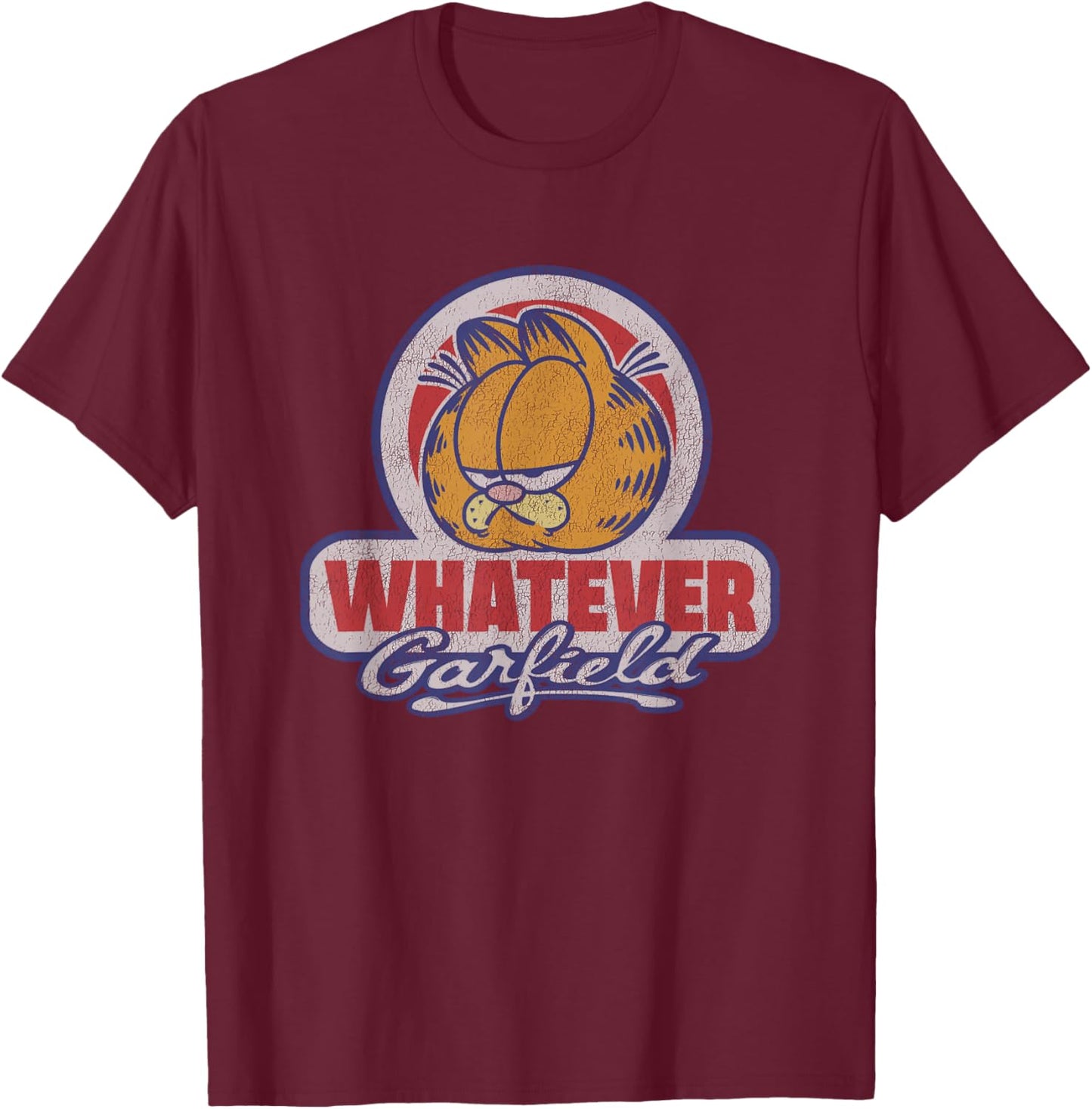 Garfield Whatever Vintage Distressed Lock Up T-Shirt - T-Shirt | Maroon