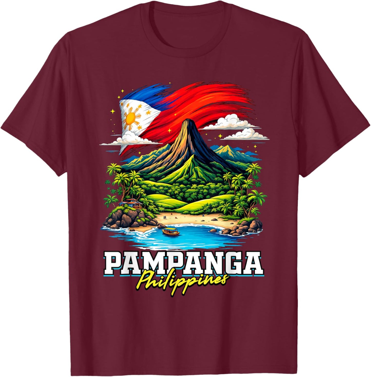 Pampanga Philippines Souvenir Filipino Flag T-Shirt - T-Shirt | Maroon