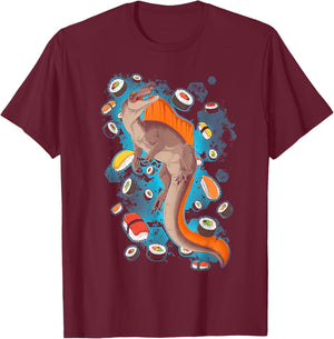 Funny Sushisaurus Spinosaurus Shirt - Adults - Black X-Small - Modern Cartoon - Sports, Everyday, Birthdays T-Shirt - T-Shirt | Maroon