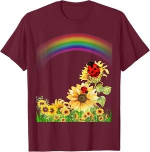 Ladybugs With Rainbows and Sunflowers Ladybug Design T-Shirt - T-Shirt | Maroon