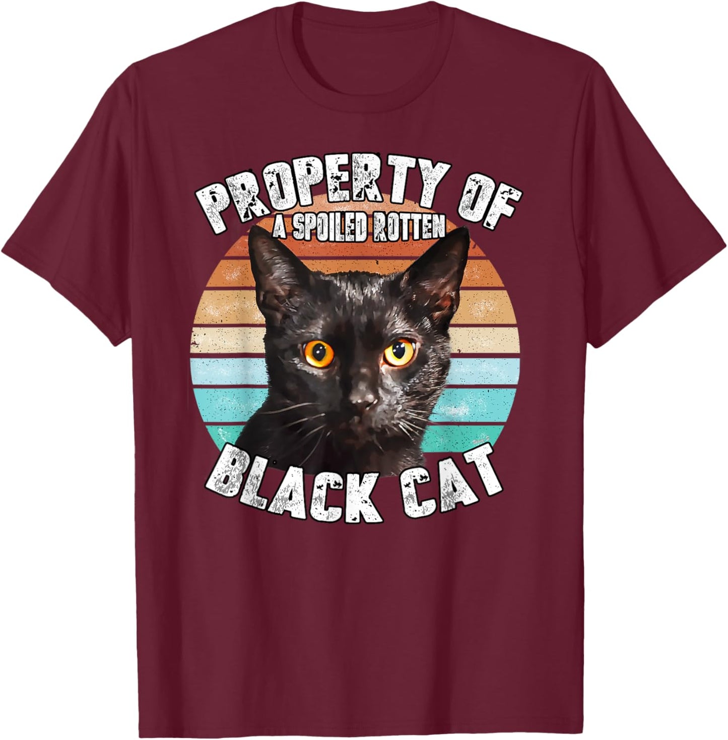 Cat Black Vintage Eighties Style Cat Retro Property Gift Women Girls Kids T-Shirt - T-Shirt | Maroon